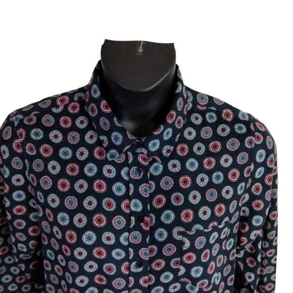 Artisan NY Blue Medallion Print Long Sleeve Button Down Shirt size XL - Picture 9 of 16
